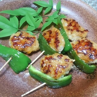 おから入り鶏肉のつくねとピーマンの焼き鳥風☆